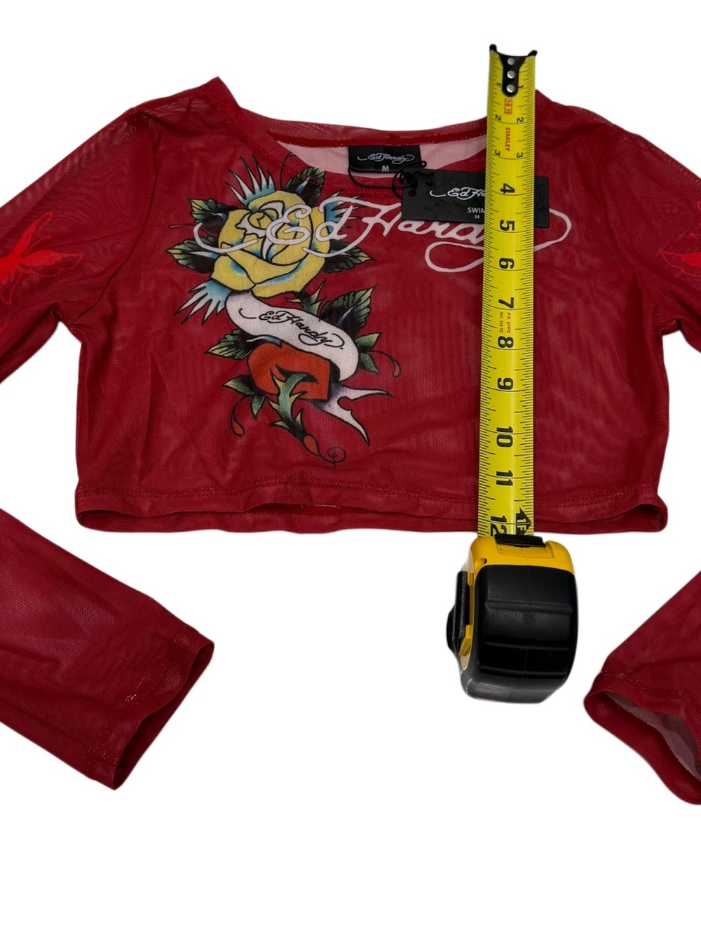 Ed Hardy Red Mesh Cover Up Beach Skirt Set Rose Tattoo Rhinestone Y2K Size M NWT - Picture 6 of 8